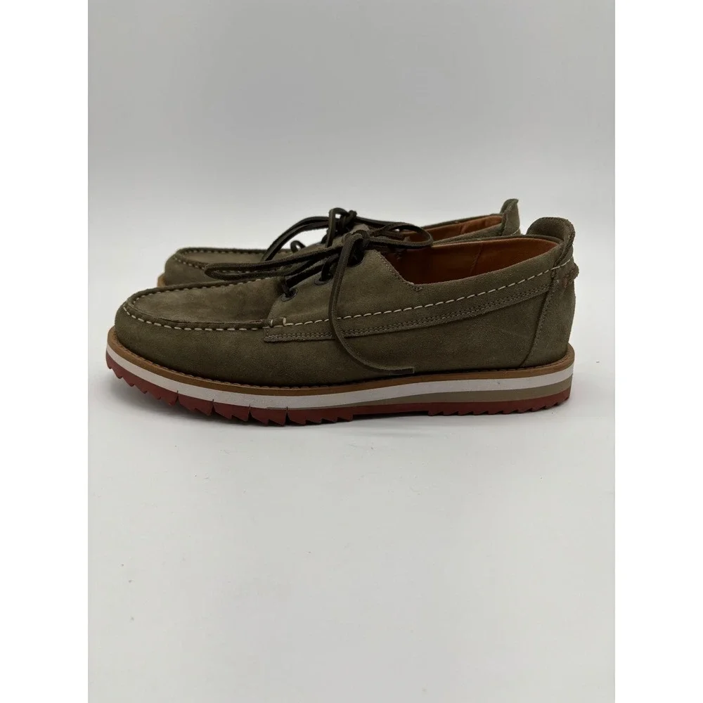 Clarks Mens Suede Boat Shoes Olive Green Red Serrated Sole Loafers 8.5